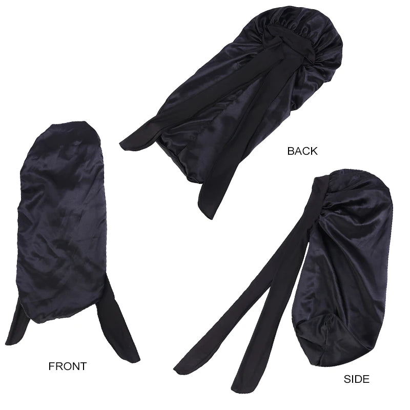3PCS/LOT Long Tube Women Satin Bonnet Silky Elastic Night Sleeping Night Hat Beauty Salon Hair Care Hat Bathroom Cap Hair Ropes