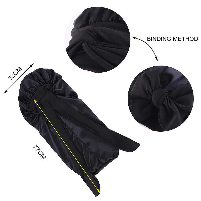 3PCS/LOT Long Tube Women Satin Bonnet Silky Elastic Night Sleeping Night Hat Beauty Salon Hair Care Hat Bathroom Cap Hair Ropes
