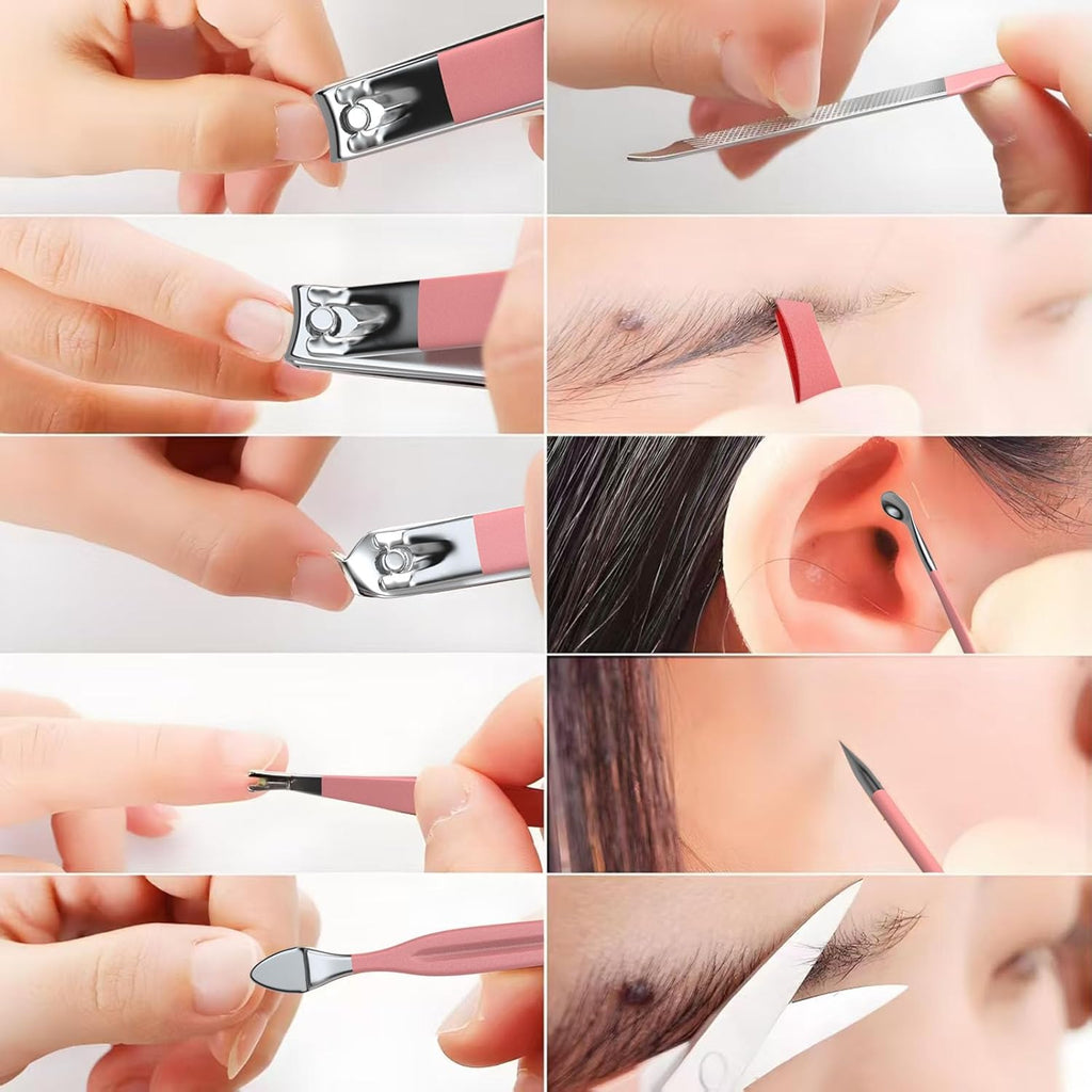 Maniküre-Set 18 in 1 Professionelles Pediküre-Set Nagelschere Grooming Kit Mit Leder Kulturbeutel in Pink